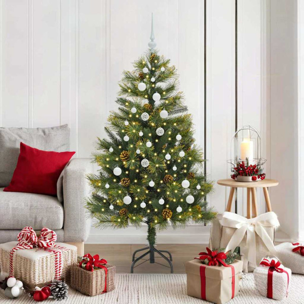 Árbol de Navidad artificial con ramas plegables y conos 150 cm D