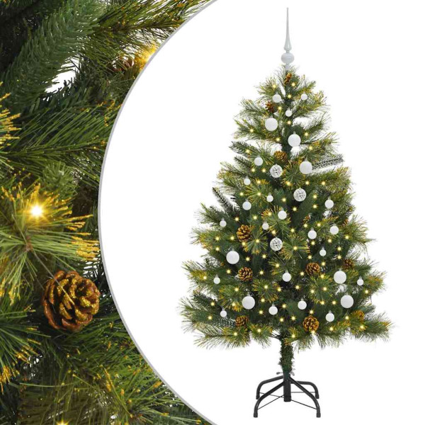Árbol de Navidad artificial con ramas plegables y conos 150 cm M 2