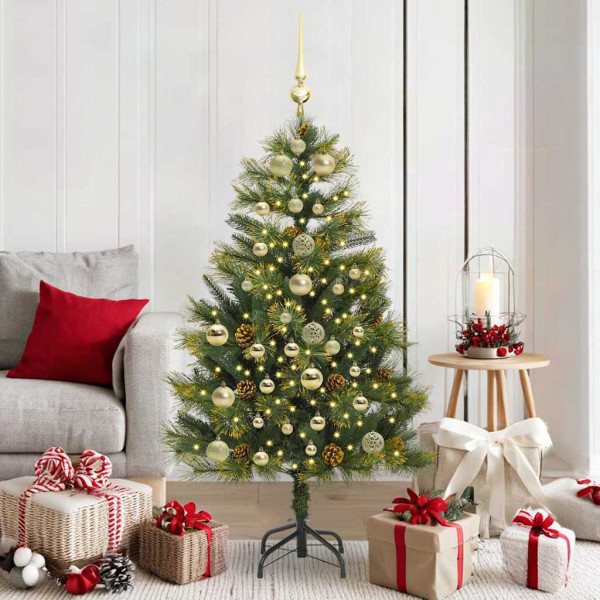 Árbol de Navidad artificial con ramas plegables y conos 150 cm D