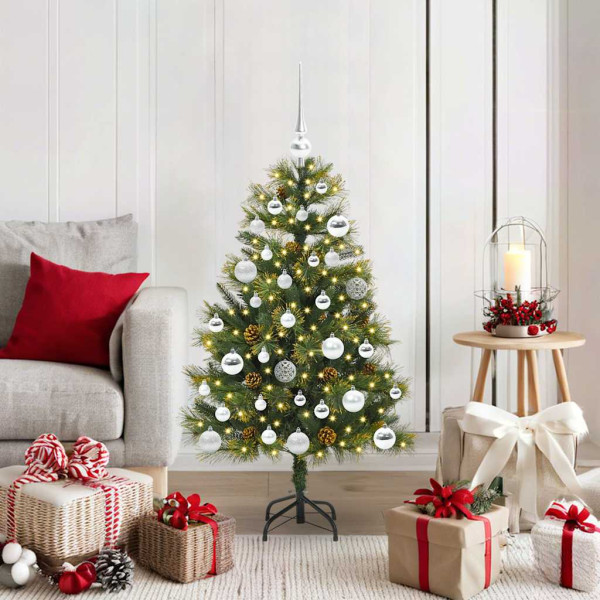 Árbol de Navidad artificial con ramas plegables y conos 150 cm D