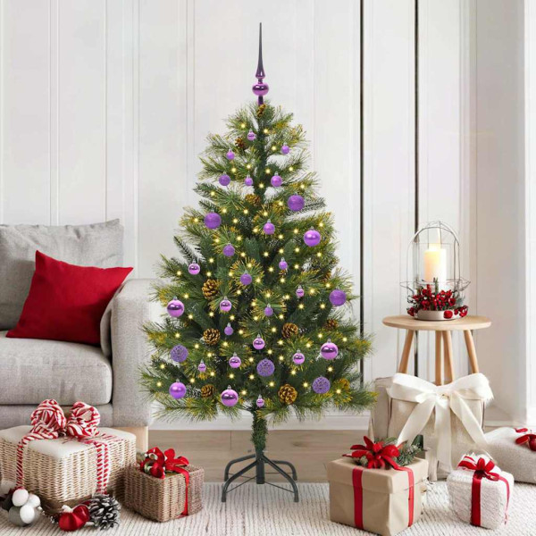 Árbol de Navidad artificial con ramas plegables y conos 150 cm D