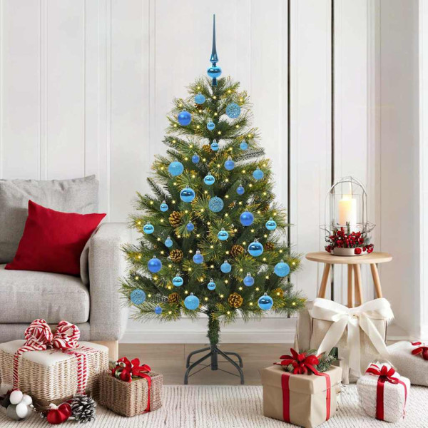 Árbol de Navidad artificial con ramas plegables y conos 150 cm D