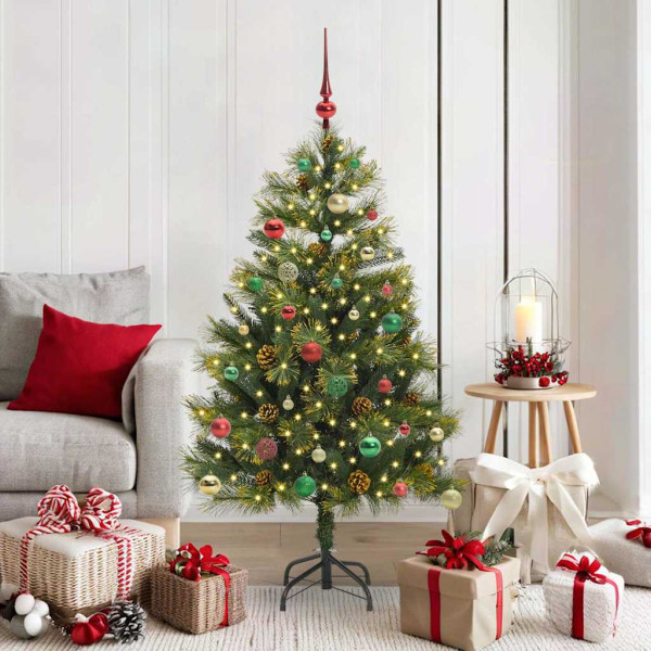 Árbol de Navidad artificial con ramas plegables y conos 150 cm D