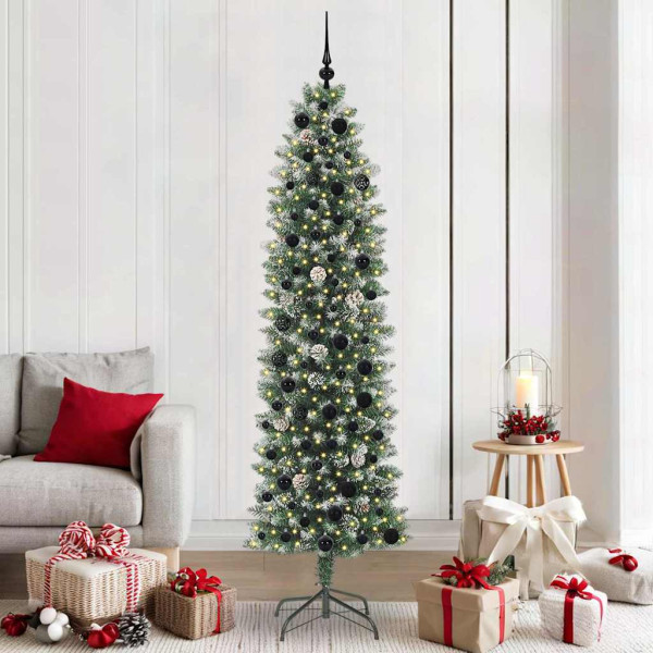 Árbol Navideño Artificial Delgado con 300 LED verde y 210 cm D