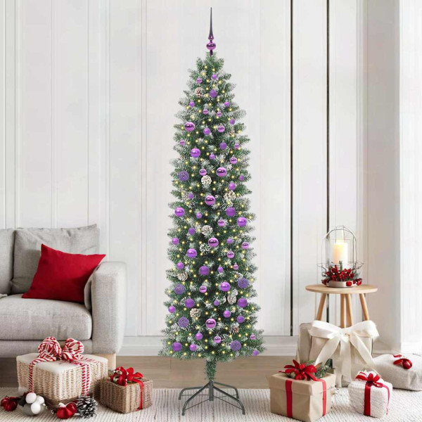 Árbol Navideño Artificial Delgado con 300 LED verde y 210 cm D