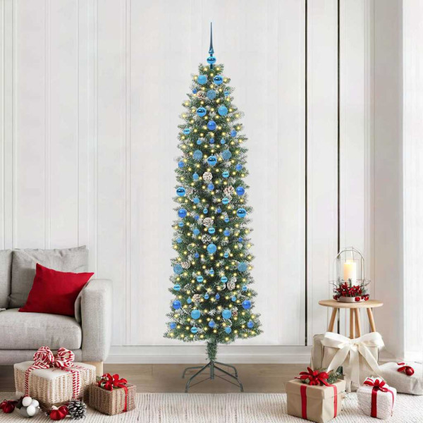 Árbol Navideño Artificial Delgado con 300 LED verde y 210 cm D