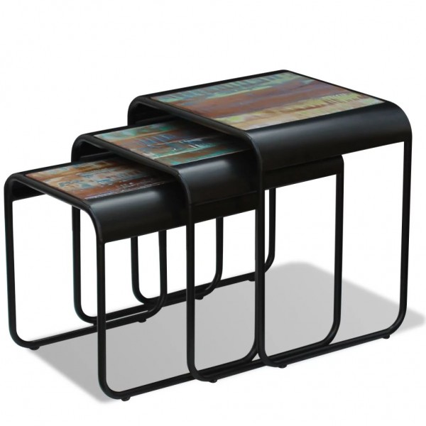 Mesas de encastrar 3 pcs madeira reciclada maciça M 4