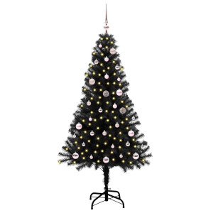 Árbol de Navidad con 150 LED con soporte Negro 150 cm PVC H