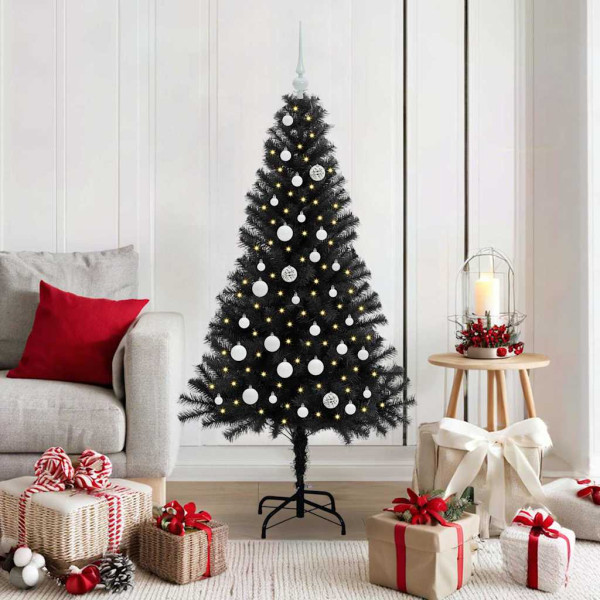 Árbol de Navidad con 150 LED con soporte Negro 150 cm PVC D
