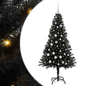 Árbol de Navidad con 150 LED con soporte Negro 150 cm PVC H