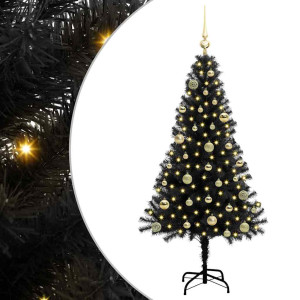 Árbol de Navidad con 150 LED con soporte Negro 150 cm PVC H