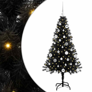 Árbol de Navidad con 150 LED con soporte Negro 150 cm PVC H