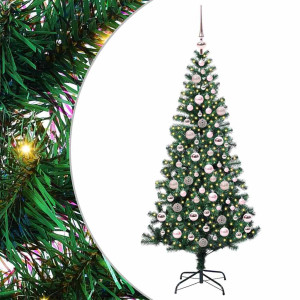 Árbol de Navidad Artificial Preiluminado Verde 180 cm H