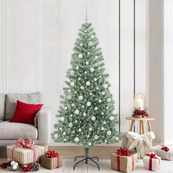 Árbol de Navidad Artificial Nevado con Luz LED Verde y 210 cm D