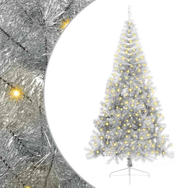 Árbol de Navidad Artificial Preiluminado Plateado 210 cm PET M 2
