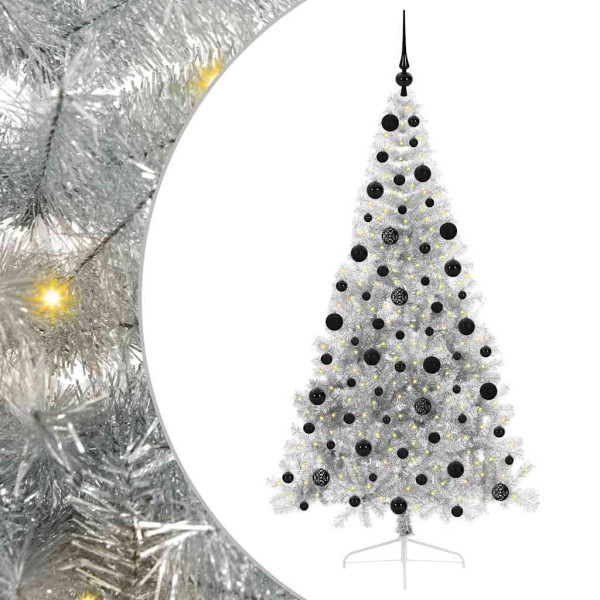 Árbol de Navidad Artificial Preiluminado Plateado 210 cm PET M 2