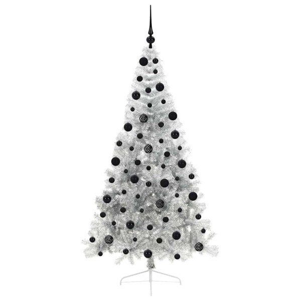 Árbol de Navidad Artificial Preiluminado Plateado 210 cm PET M 4