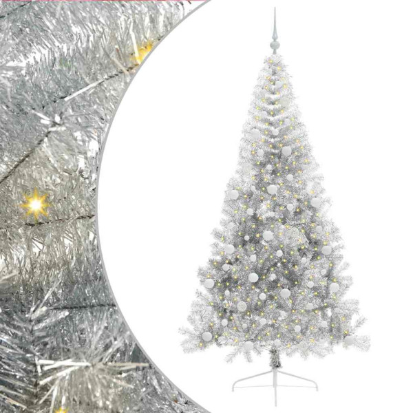 Árbol de Navidad Artificial Preiluminado Plateado 210 cm PET M 2