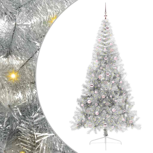 Árbol de Navidad Artificial Preiluminado Plateado 240 cm PET M 2