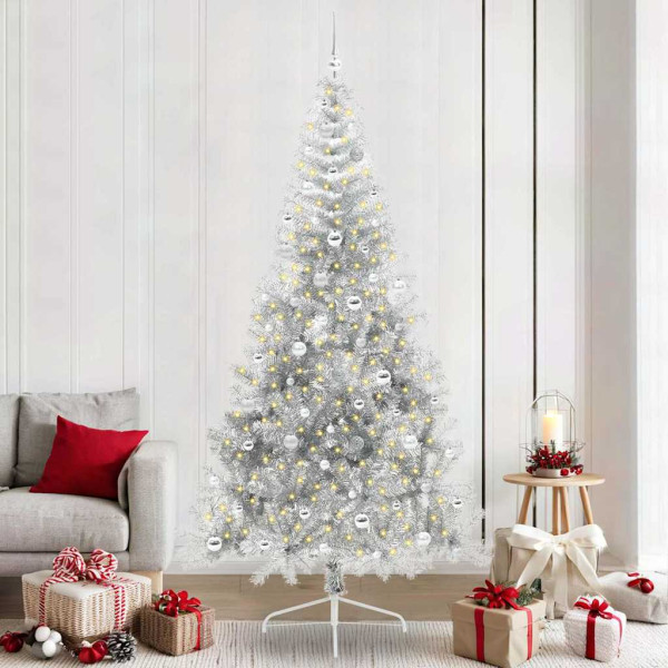 Árbol de Navidad Artificial Preiluminado Plateado 240 cm PET D