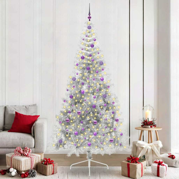 Árbol de Navidad Artificial Preiluminado Plateado 240 cm PET D