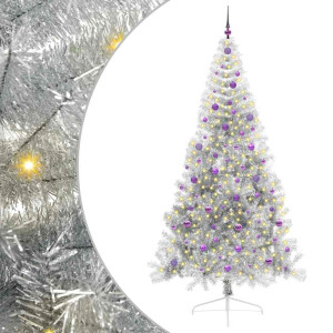 Árbol de Navidad Artificial Preiluminado Plateado 240 cm PET H