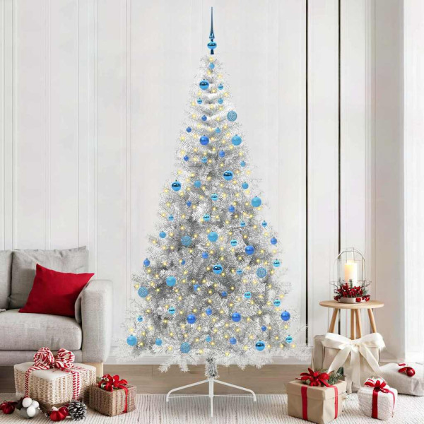 Árbol de Navidad Artificial Preiluminado Plateado 240 cm PET D