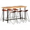 Muebles de bar 7 piezas madera maciza acacia cuero auténtico 1