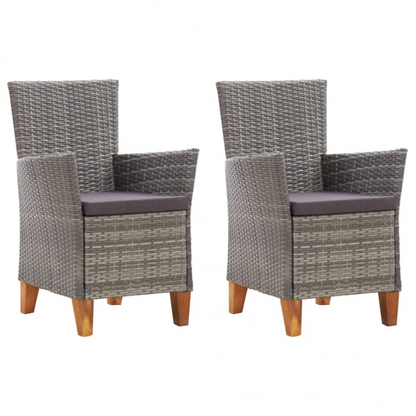 Sillas de jardín 2 unidades con cojines ratán sintético gris D