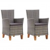 Cadeiras de jardim 2 pcs c/ almofadões vime PE cinzento 1