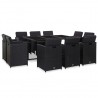 11 pcs conjunto jantar exterior com almofadões vime PE preto 1
