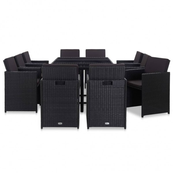 Set comedor de jardín 11 piezas y cojines ratán sintético negro M 2