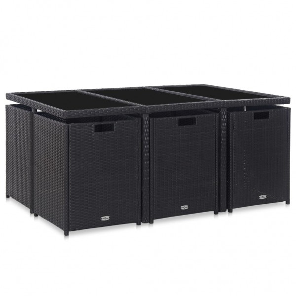 11 pcs conjunto jantar exterior com almofadões vime PE preto M 3