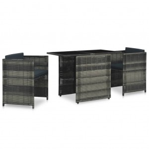 3 pcs conjunto bistrô com almofadões vime PE cinzento H