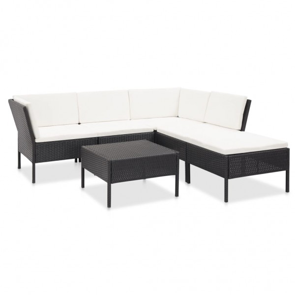 Set muebles de jardín 6 piezas y cojines ratán sintético negro D