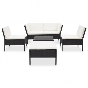 6 pcs conjunto lounge de jardim c/ almofadões vime PE preto H