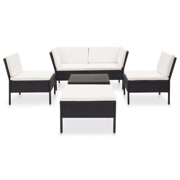 6 pcs conjunto lounge de jardim c/ almofadões vime PE preto M 2