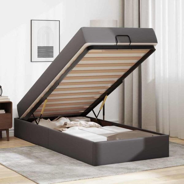 Estructura de cama con colchón Gris 90 x 190 cm Cuero sintético M 4