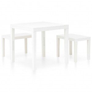 Mesa de jardín con 2 bancos plástico blanco H