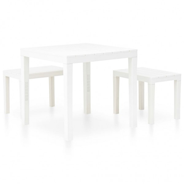 Mesa de jardín con 2 bancos plástico blanco M 2