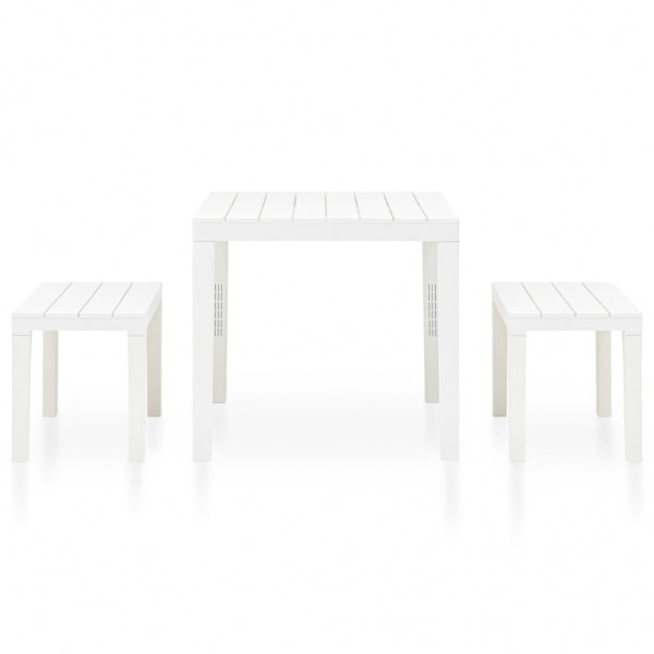 Mesa de jardín con 2 bancos plástico blanco M 3