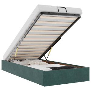 Estructura de cama otomana sin colchón terciopelo verde oscuro H