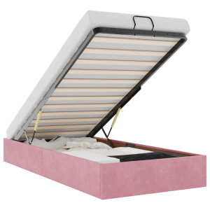 Estructura de cama otomana sin colchón terciopelo rosa 80x200cm H