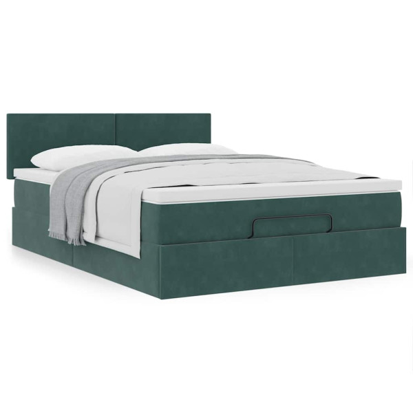 Estructura cama otomana colchón terciopelo verde oscuro M 4