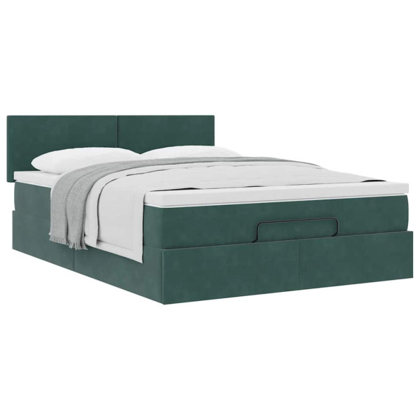 Estructura cama otomana colchón terciopelo verde oscuro M 5