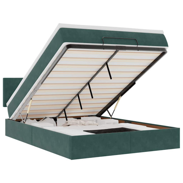 Estructura cama otomana colchón terciopelo verde oscuro M 2
