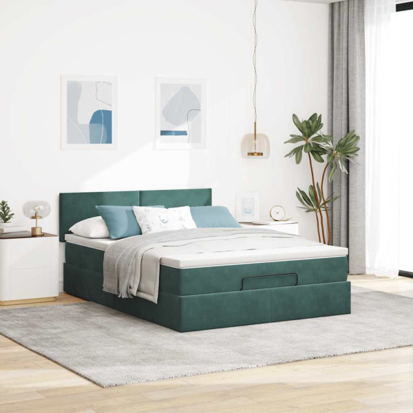 Estructura cama otomana colchón terciopelo verde oscuro M 4