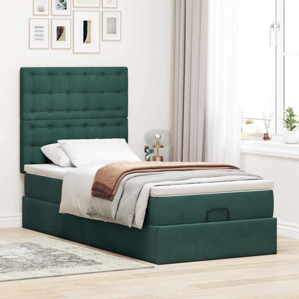 Estructura cama otomana colchones terciopelo verde oscuro M 3