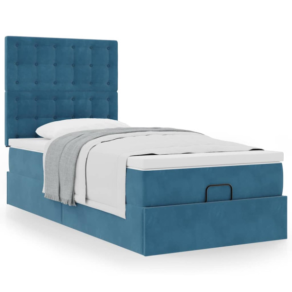 Estructura cama otomana colchones terciopelo azul oscuro M 4