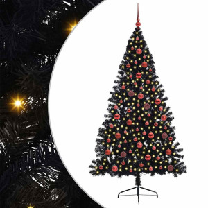 Árbol de Navidad Artificial Preiluminado Negro 180 cm PVC H